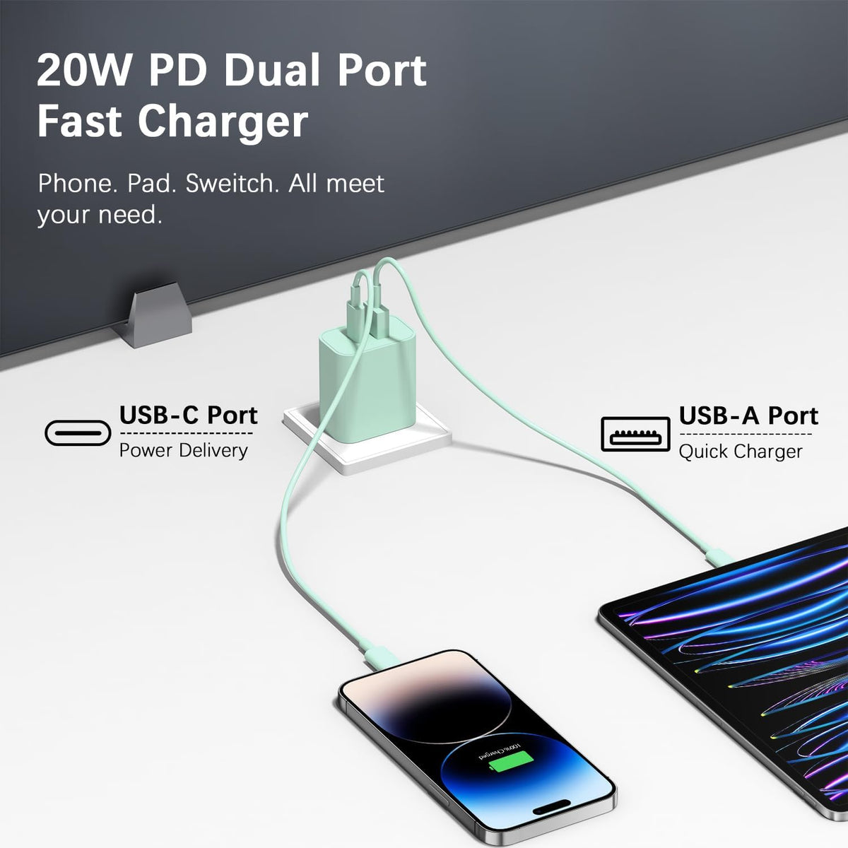 iPhone 17 16 15 Charger Fast Charging USB C Charger Block Type C Chargers Charging Block with 3 Pack 10FT Cable for iPhone 17/17 Plus/17 Pro Max/16/16 Plus/16 Pro Max/15 Pro Max/iPad Pro(Green)