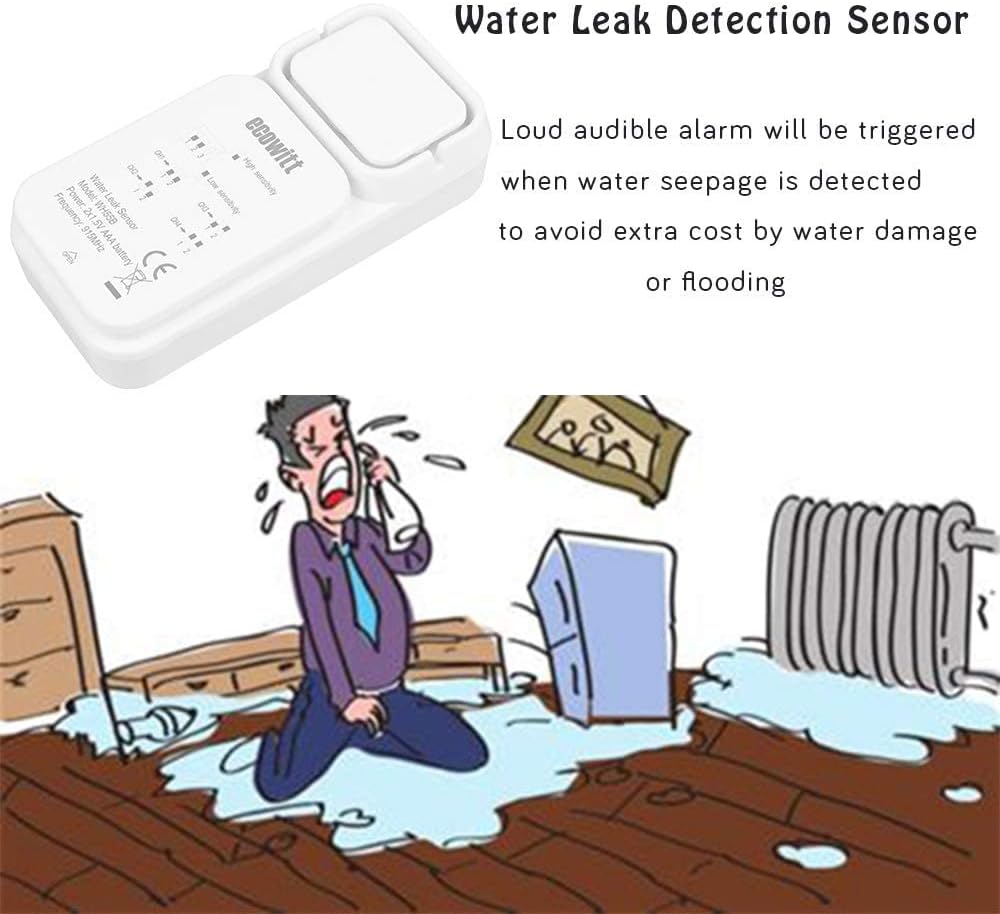 Ecowitt WH55 Wireless Water Leak Detection Sensor with Loud Audio Alarm