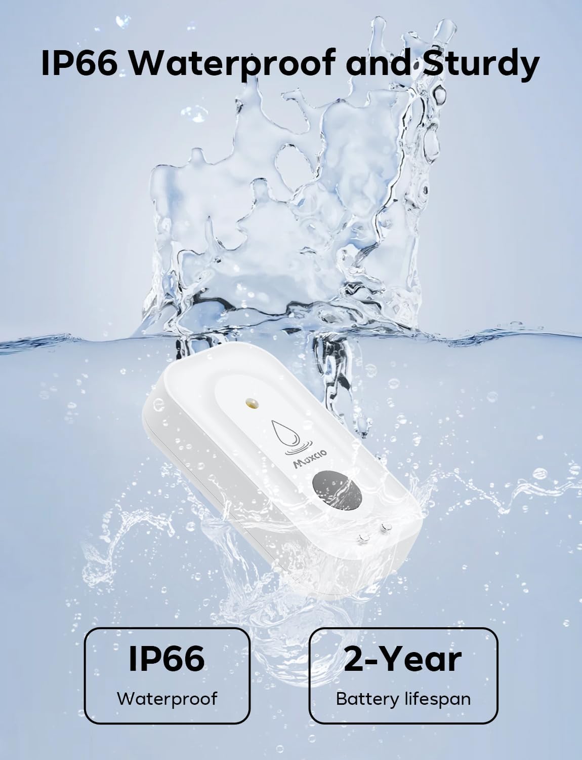 MAXCIO Wi-Fi Water Leak Detector, Smart Water Wireless Sensor with 110dB Adjustable Alarm, APP, SMS, Phone Notifications, 1640ft Transmission Range, Suitable for Basement, Bathroom and Kitchen