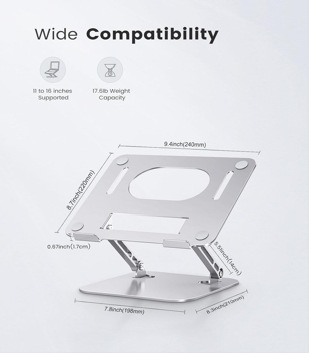 Orlian Adjustable Aluminum Laptop Stand for Desk, Laptop Riser for 11-16"