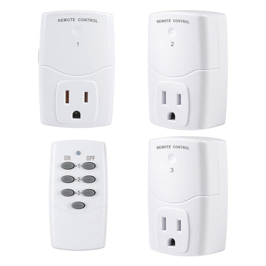 BN-LINK Mini Wireless Remote Control Outlet Switch Power Plug in for Household Appliances, Wireless Remote Light Switch, LED Light Bulbs, White (1 Remote + 3 Outlet) 1250W/10A