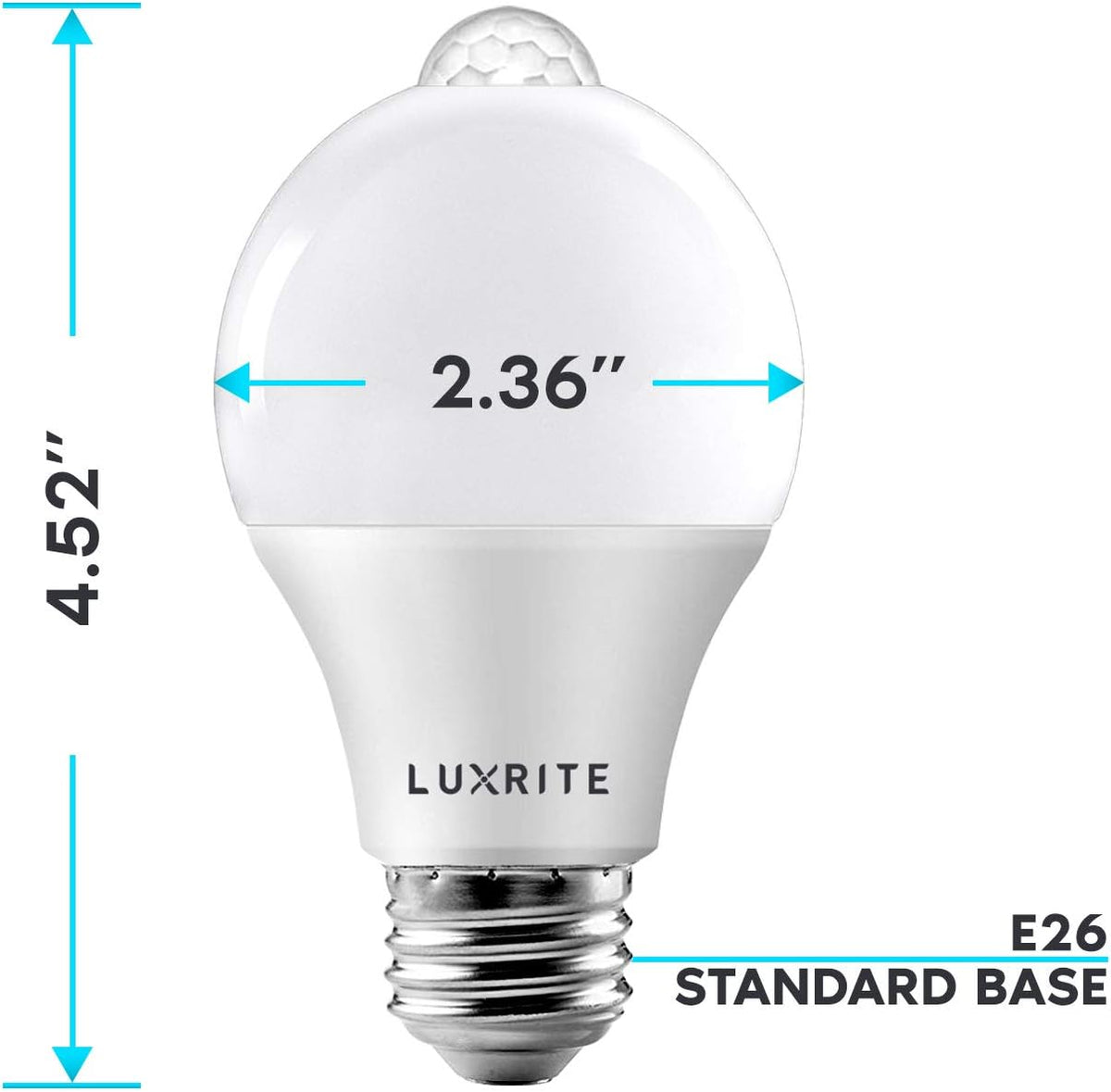 LUXRITE A19 LED Motion Sensor Light Bulbs, 60W Equivalent, 3000K (2 Pack)