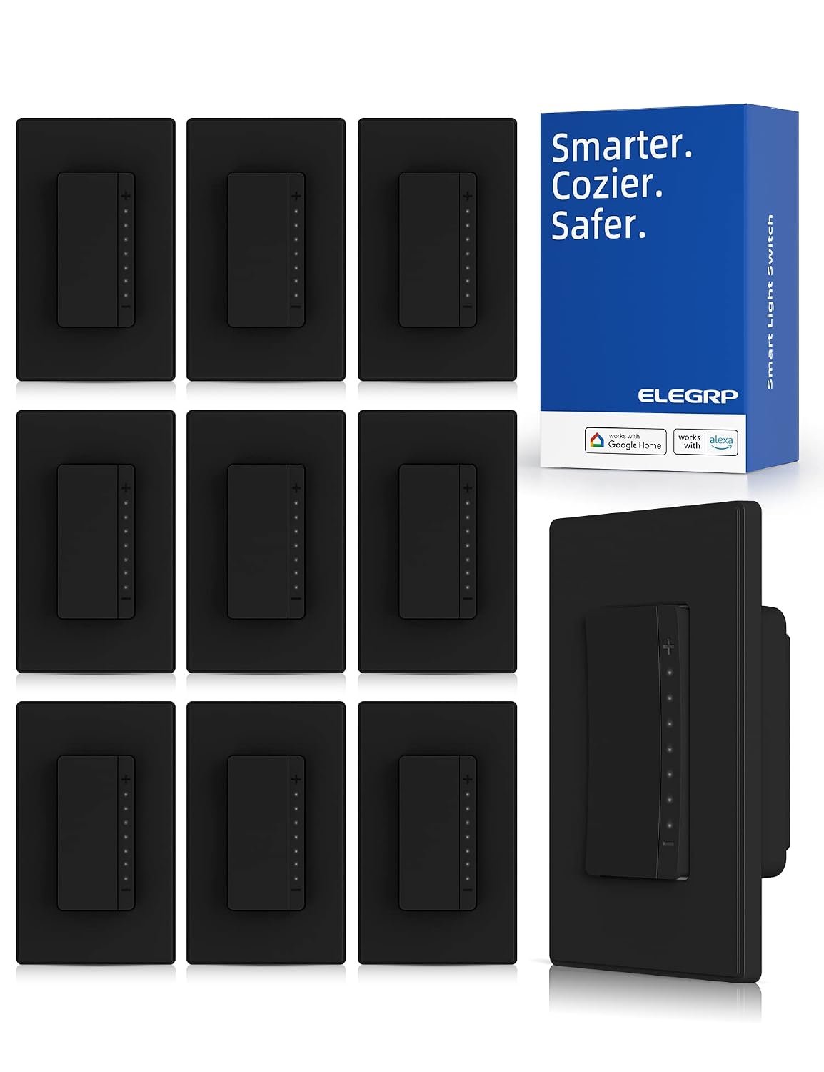 ELEGRP Smart Dimmer Light Switch DPR30, 2.4GHz Wi-Fi Dimmer Switch Compatible with Alexa and Google Assistant, Single Pole/3 Way, Needs Neutral Wire, No Hub Required, UL Listed, Matte White, 10 Pack