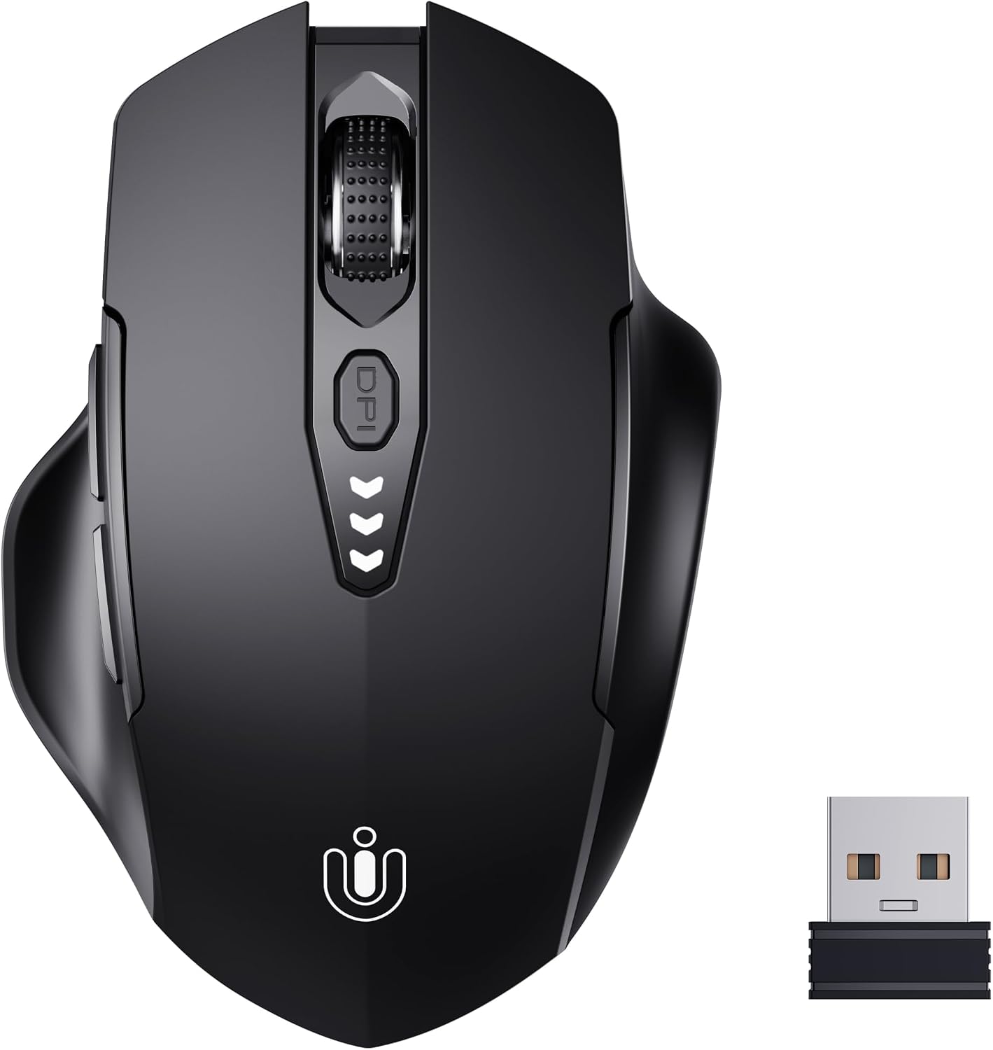 Uineer Wireless Mouse, 2.4GHz Rechargeable Computer Mouse, Battery Display | Stable 2.4GHz USB-A connection, rechargeable battery display and 4 adjustable DPI levels.