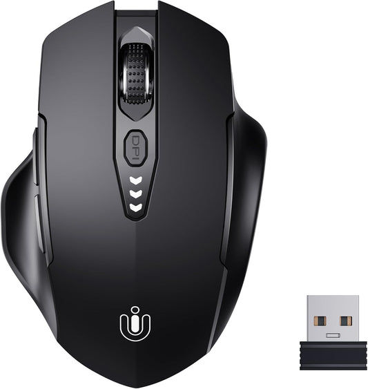 Uineer Wireless Mouse, 2.4GHz Rechargeable Computer Mouse, Battery Display | Stable 2.4GHz USB-A connection, rechargeable battery display and 4 adjustable DPI levels.