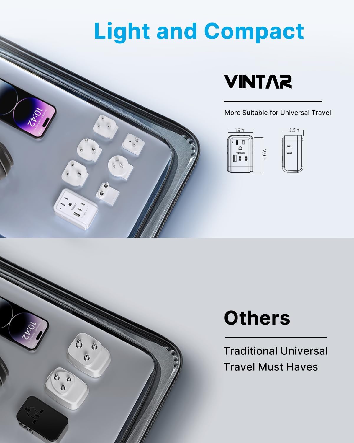 VINTAR Universal Travel Adapter Kit, Type A,C,G,D,I,M Detachable Plug | 7 in 1 International Power Adapter with 4 Outlets 3 USB(2 USB-C), Travel Adaptor Worldwide for US EU UK India South Africa