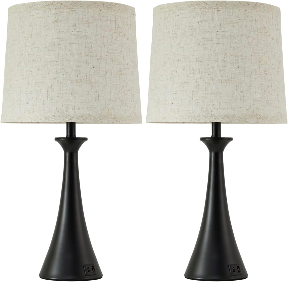 Touch Lamp for Living Room Bedroom, 21" Table Lamps Set of 2 with USB C+A Ports, Touch Bedside Lamps for Nightstand with 3 Way Dimmable, 2 LED Bulbs Included, Black