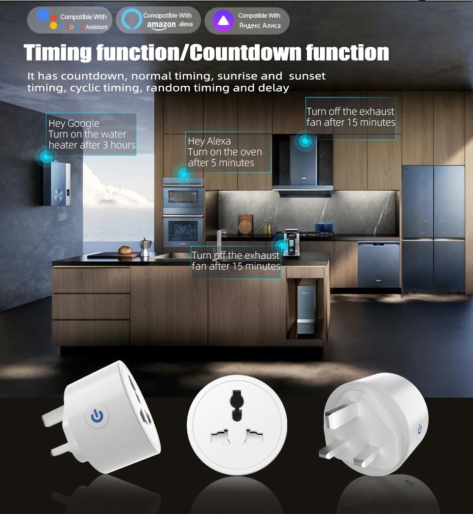 WiFi Smart Outlet Universal Converter,Compatible with Alexa, App and Voice Control,Used with US/EU/UK Socket,16A.(UK)