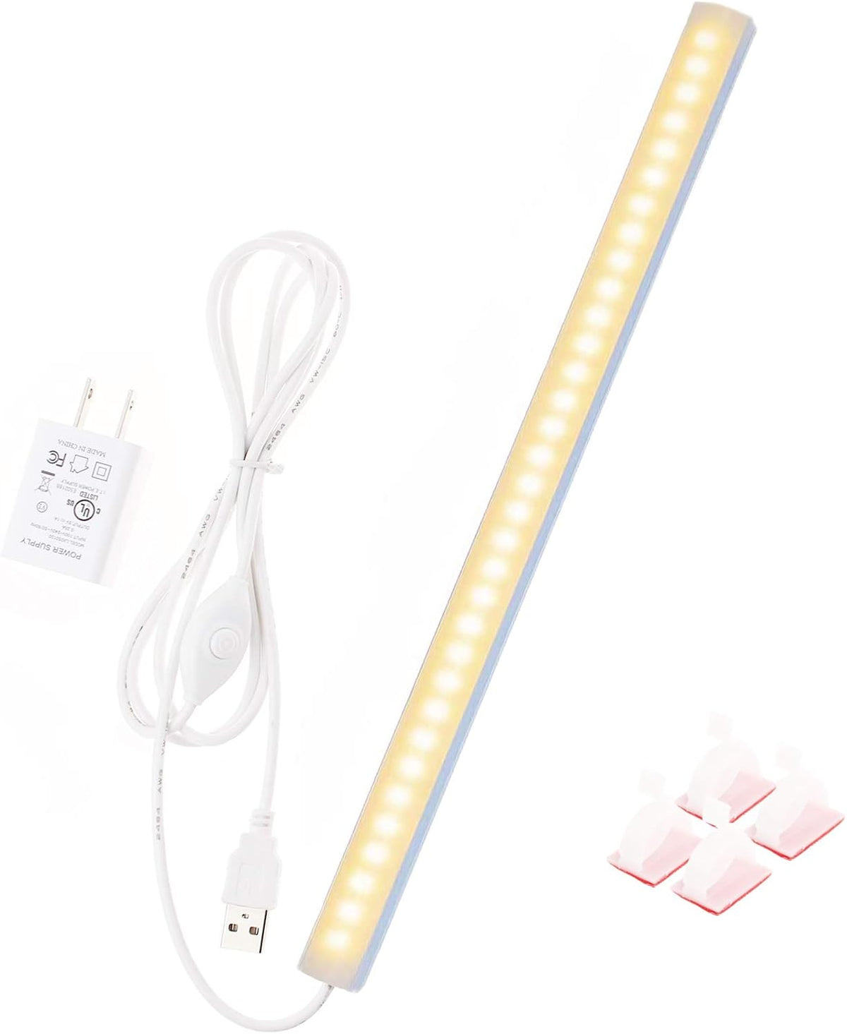 JUSJUBR 12-Inch Slim LED Under Cabinet Light with Memory Function, Warm White 3000K Dimmable USB Light Bar for Rooms