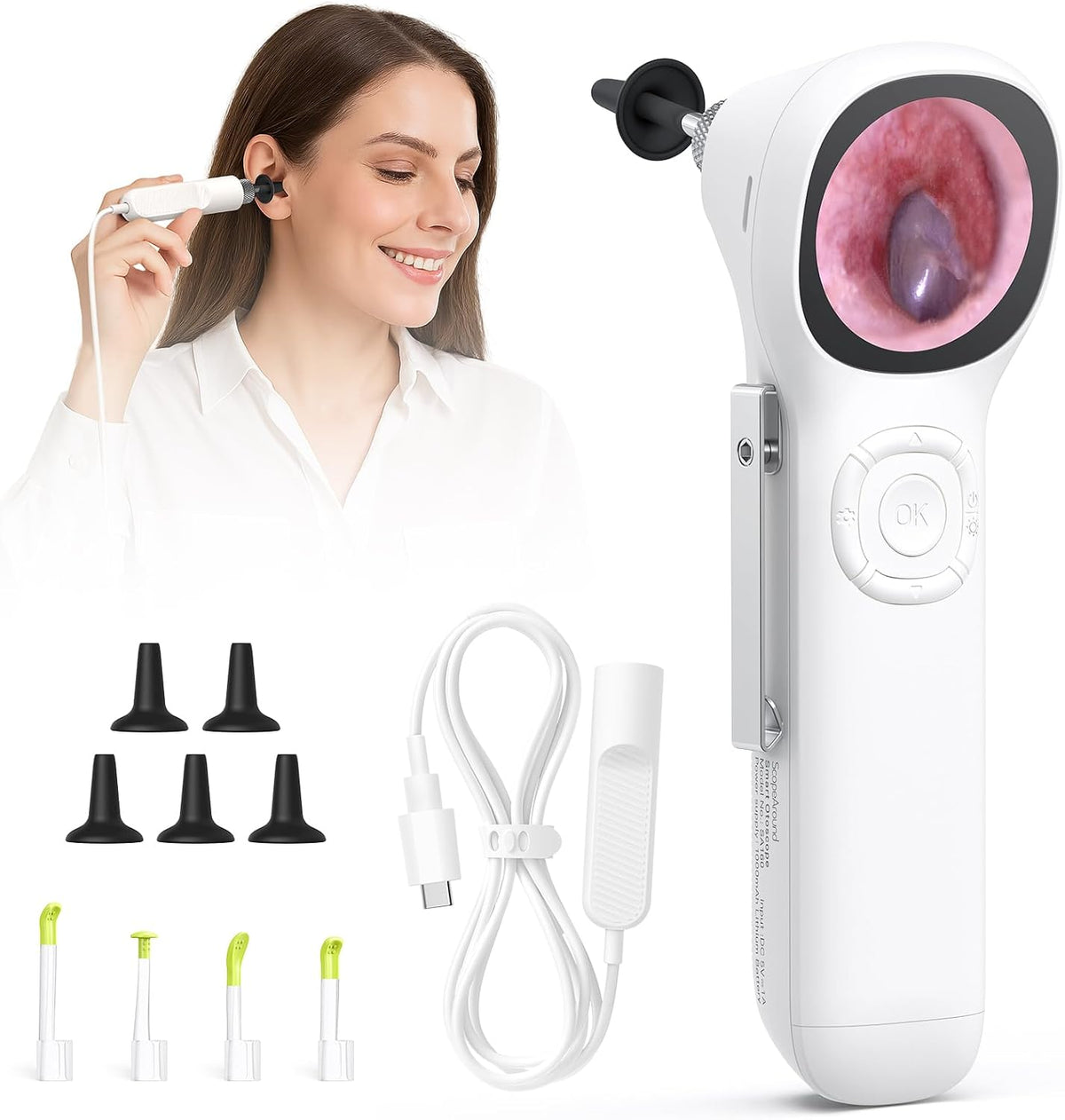 Digital Otoscope with Light, 1.45" IPS Display Ear Scope, 3.9mm Ear Camera | 8GB Card, No App Needed, Photo & Video, Ear Wax Removal Kit, Otoscope With Light for Family, Ear Camera with Extention Cable
