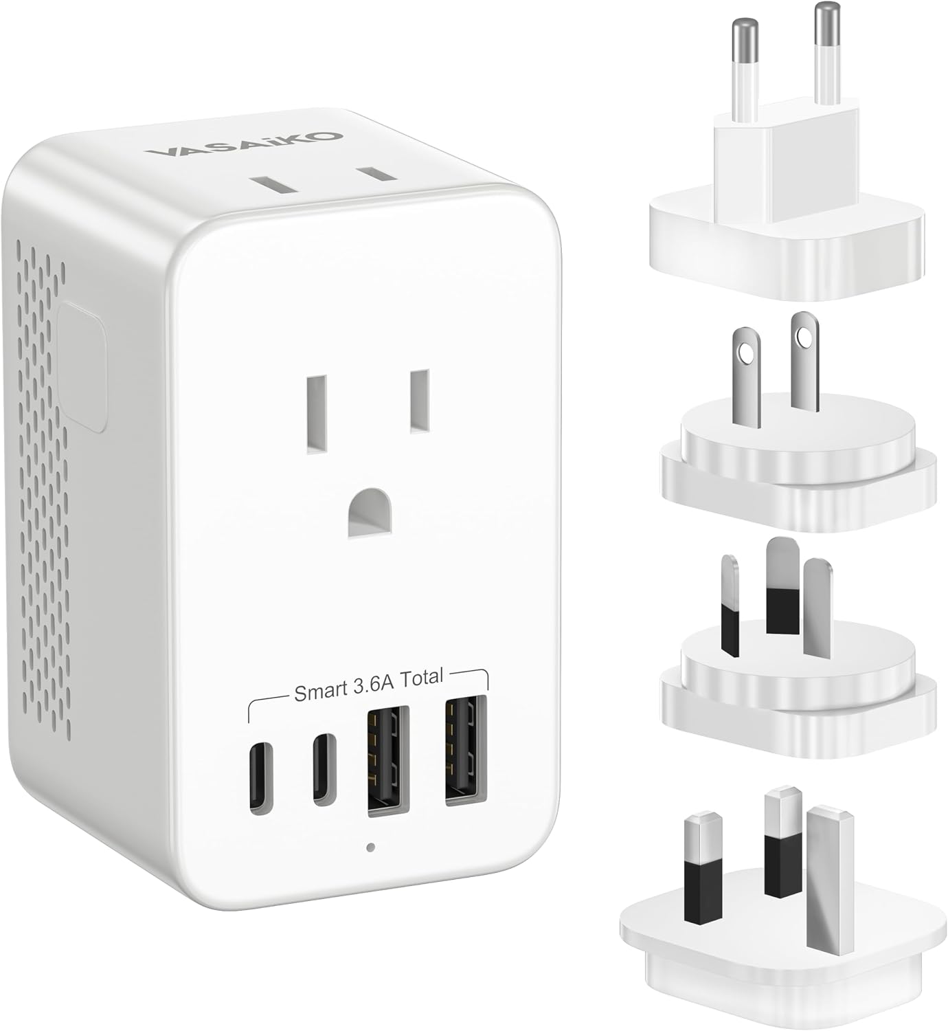 Voltage Converter US to Europe for Hair Dryers, 220V to 110V Voltage Converter for European Travel with 2 USB-A 2 USB-C Port & UK/AU/US/IT/European Travel Plug Adapters