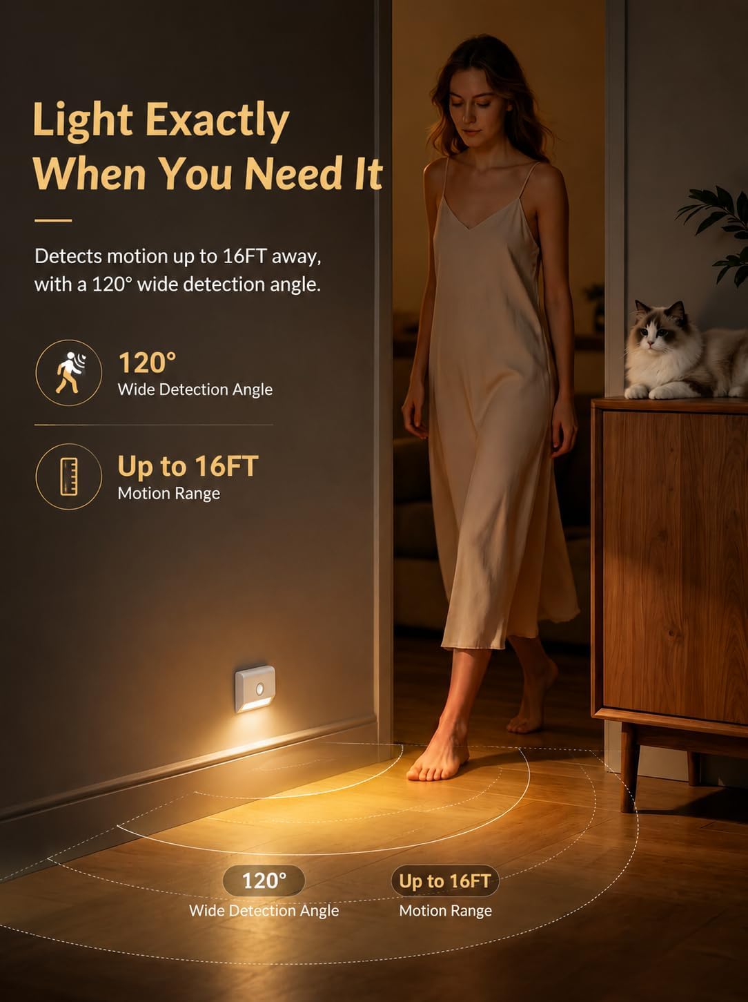Sujeet Motion Sensor Stair Lights Indoor, 6 Pack Rechargeable Stairway Lights with Glare-Free Downward Glow, 2-Month Battery Life, 3 Color Temperatures, Adjustable 15s/30s Timer, Magnetic Step Lights