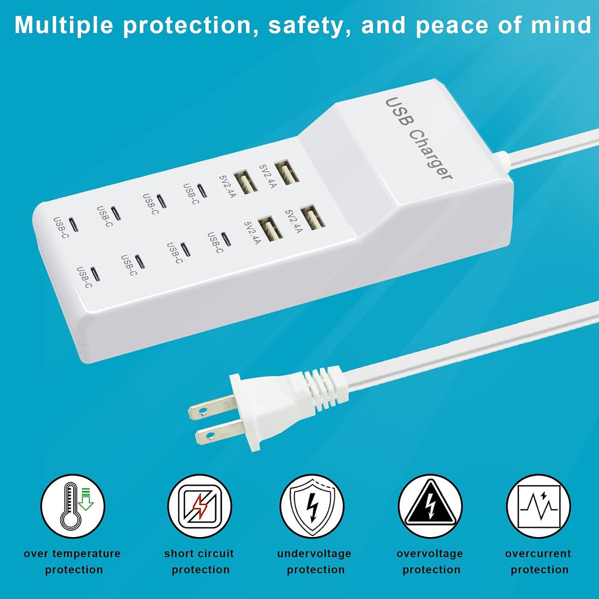 USB C Multiport Power Strip USB Desktop Fast Charging Station