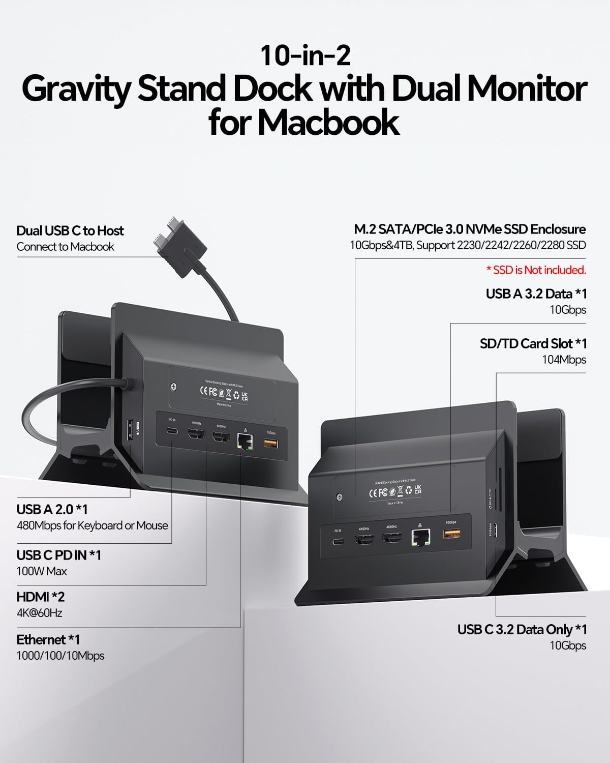 MacBook Docking Station Dual Monitor 4K@60Hz for MacBook Pro/Air M5/M4