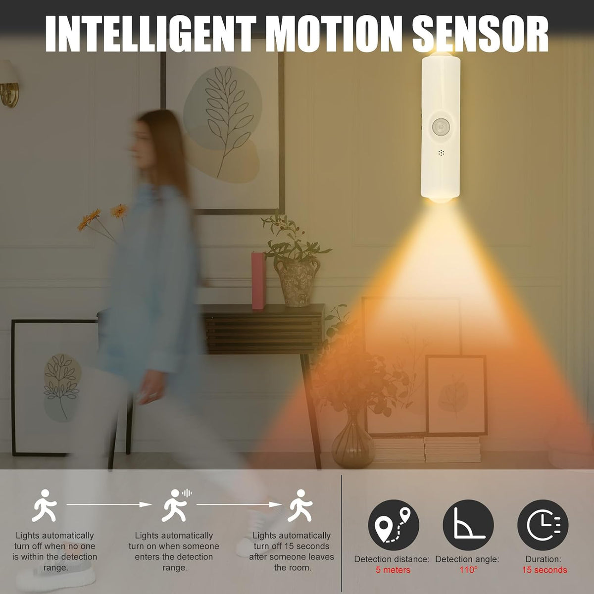 4pcs Rechargeable Smart LED Motion Sensor Night Lights, Wireless Magnetic Wall Lights Human Body Sensing Ambient Sconce for Stairs Indoor Bathroom Cabinet(7-Color RGB, No Drilling Installation)