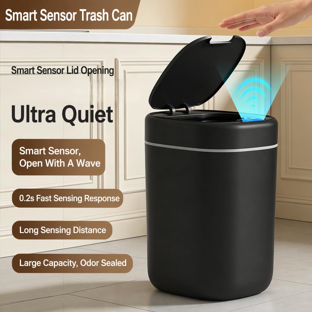 Smart Motion Sensor Trash Can, 17L (4.5 Gallon) 3 Induction Modes, Sealed Lid with Odor Control, Touch Control Function, Durable & Easy to Clean Waste Bin for Bathroom, Office，Light Gray