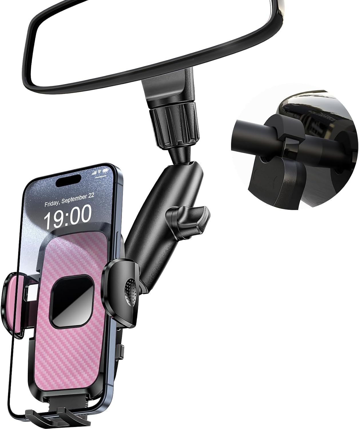 Magnetic Phone Holder for Car, Rear View Mirror Phone Holder, 360° Rotating Car Phone Mount, Compatible with iPhone 17/16/15/14/13/12 Series and All Phones with Magsafe Case or Metal Ring