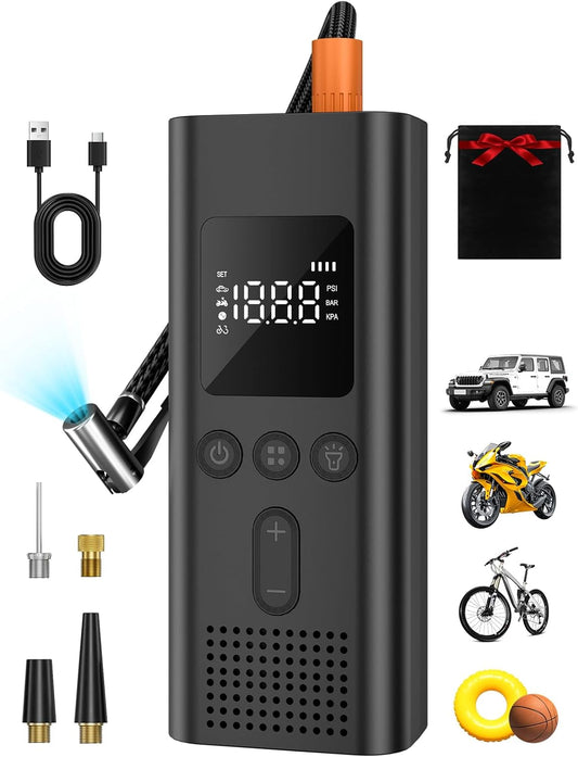 Tire Inflator Portable Air Compressor, Bike Pump with Auto Shut-Off | 150PSI, Cordless, Fast Inflation, Emergency Tool, Air Pump for Car Tires, Bikes, Balls, Swimming Ring