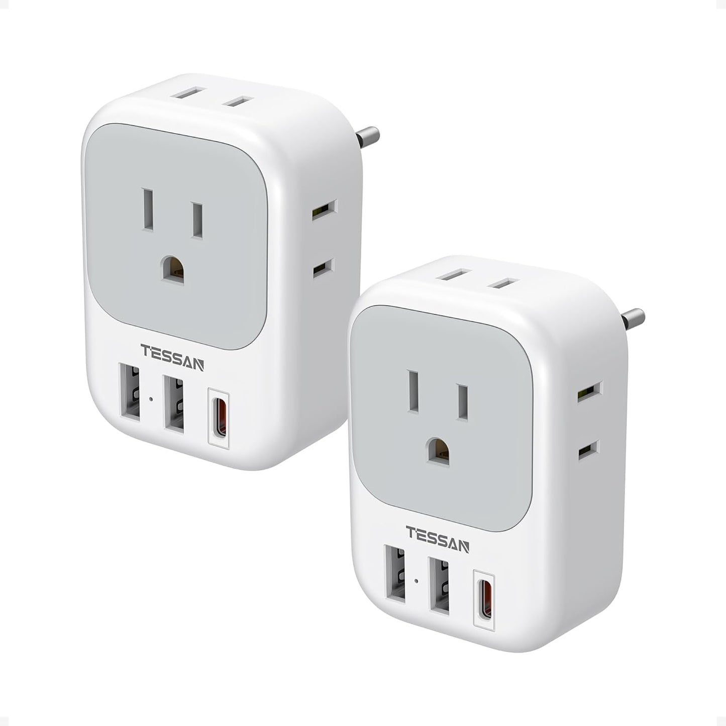TESSAN 2 Pack European Travel Plug Adapter, Europe Power Converter | 4 Outlets 3 USB (1 USB C PD 20W), Type C International Plug, For Italy Spain France Portugal Iceland Germany