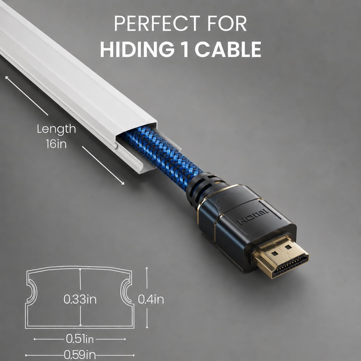 EVEO Cable Hider - 300” One-Cord Cable Raceway Wire Hider for Cable Concealer Cord Hider Cord Cover Wall Cable Hider. Wire Hiders TV on Wall. Cable Management, Cord Hider (White, Small)