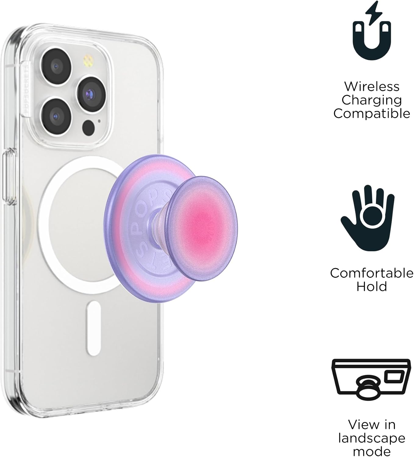 PopSockets Phone Grip for MagSafe, Magnetic Holder, Phone Stand, Purple - Aura