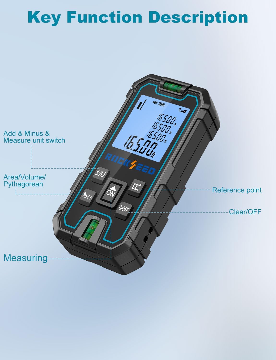 Laser Measuring Tool, RockSeed Portable Laser Measure, Digital Distance Measurement with 2 Bubble Levels, Laser Tape Measure with 5 Units Conversion