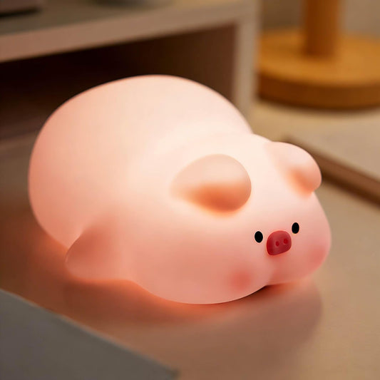 Squishy Pig Night Light 3 Brightness Adjustable Cute Lying Flat Piggy Light with Timer Nursery Breastfeeding Nightlight Rechargeable Silicone Touch Bedside Animal Lamp for Home Bedroom Dorm Decor