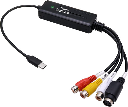 USB 3.1 Type C to RCA Svideo AV Audio Video Capture Card Adapter | 1080P,S-Video to Type C Converter,Support NTSC PAL SECAM for PC Mobile Phone Monitor Video Recorder,42cm