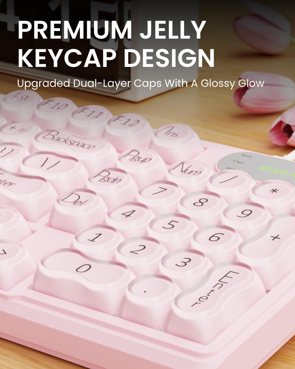 EWEADN V102 Wired Keyboard, 98 Keys Creamy Gaming Keyboard with Number Pad, Display Screen & Media Knob RGB Silent Wired Cute Computer Keyboard for Laptop PC Gamer - Pink