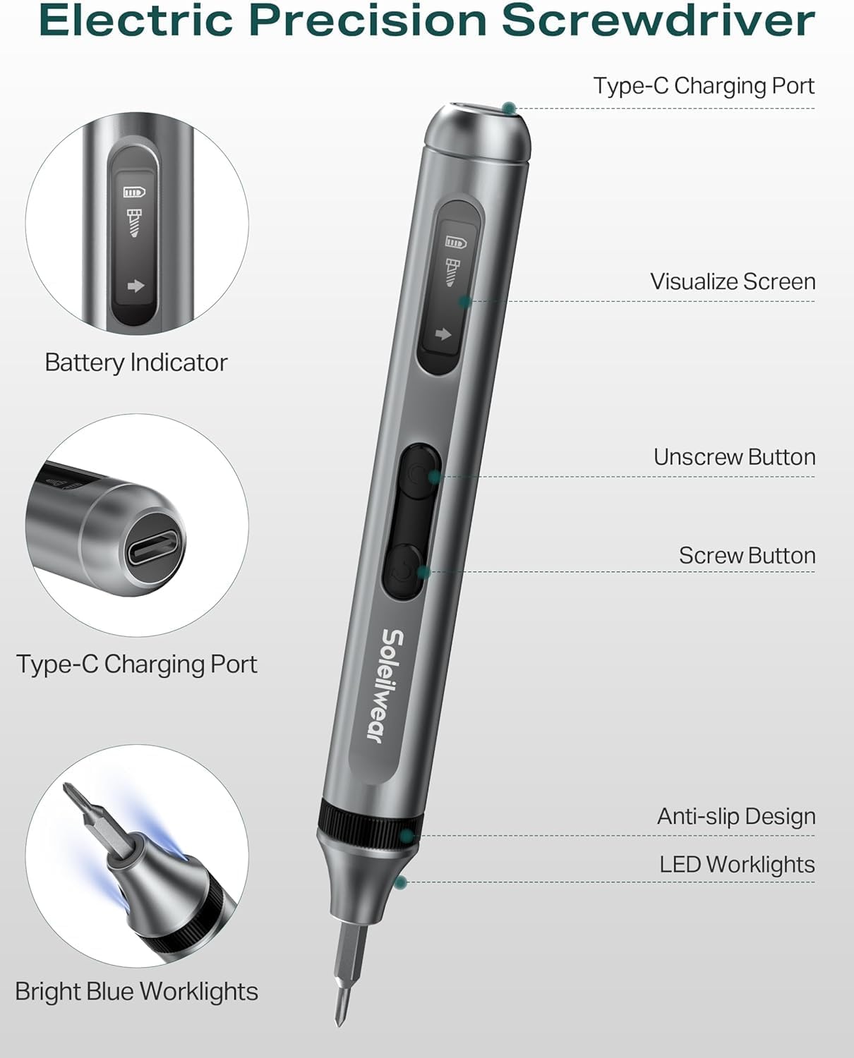 Mini Electric Screwdriver Set, 52-in-1 Precision Screwdriver Repair Kit | Power Small Screwdriver Repair Tool Kit with 48 Magnetic Bits, Tweezers and Pry Bar for Laptop Phone Camera Electronics