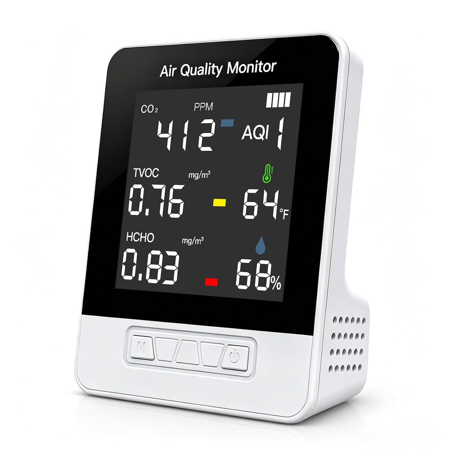 6-in-1 Air Quality Monitor, Smart Indoor CO2 Detector & HCHO TVOC AQI Tester, Accurate Temperature Humidity Meter with Color Display for Home, Bedroom, Office, Car, USB Powered