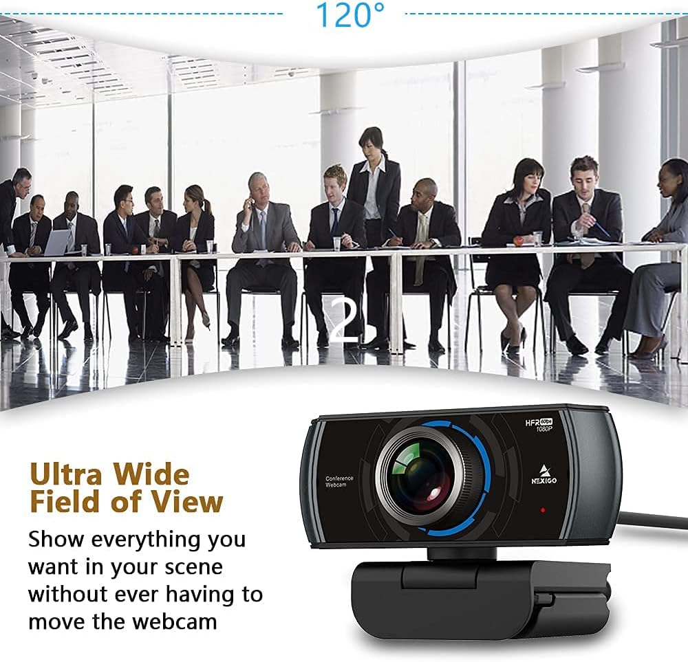 NexiGo N980P 1080P 60FPS Webcam with Microphone and Software Control, USB Computer Camera, Built-in Dual Noise Reduction Mics, 120° Wide-Angle for Zoom/Skype/FaceTime/Teams, PC Mac Laptop Desktop