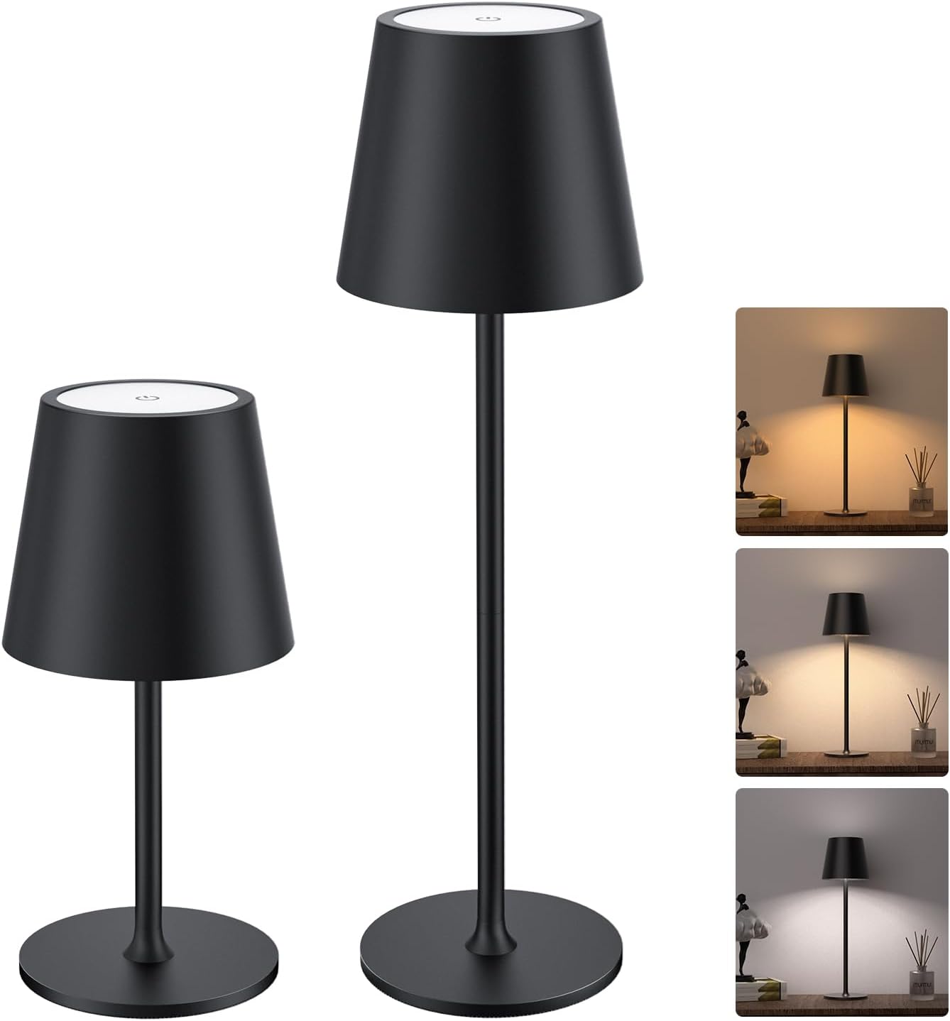 JACKYLED Cordless Table Lamps Rechargeable, 3 Adjustable Height, 5000 Capactiy Operated, 3 Colors Smooth Dimming, Portable LED Waterproof Table Lamp for Dining, Bedroom, Outdoor (2 Pack)