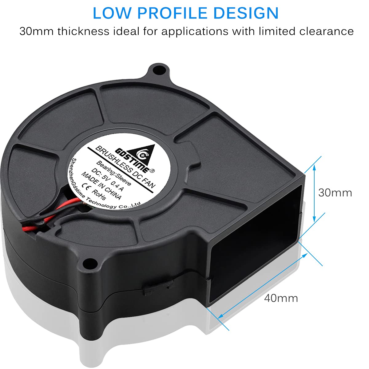 GDSTIME 75mm x 30mm 5V USB Blower Fan with 3 Speed Controller DC Brushless | 7530, Small Turbine Centrifugal Fans, for NAS, Helmet, Vivarium, Laptop, Amplifier, Raspberry Pi Cooling Ventilation