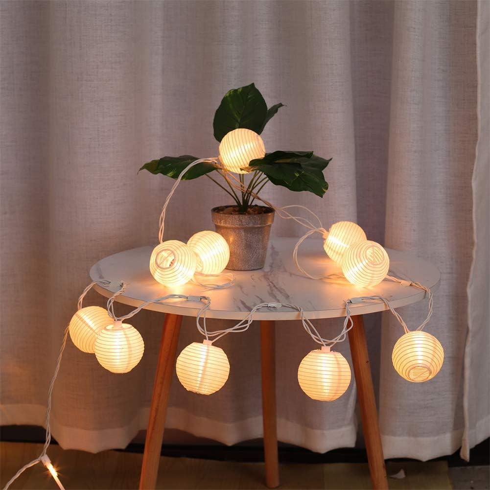 TIGOMOOV 10 White Nylon Lantern String Lights-120V Plug in 9.83FT White Wire, Waterproof Indoor Outdoor Hanging Lantern Lights for Patio, Garden, Bedroom, Wedding, Party and Christmas Holiday Decor