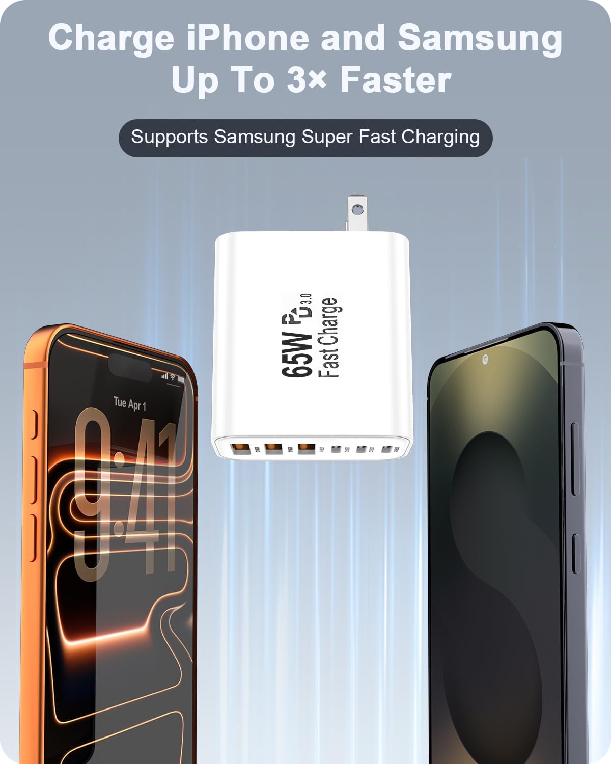 2-Pack 65W USB C Charger Block, 6-Port Fast Wall Charging Block [3 PD USB-C & 3 QC USB-A] for iPhone 17 16 15 Pro Max, iPad Pro, Galaxy S26 S25, Pixel 10 9, iWatch,Google & More
