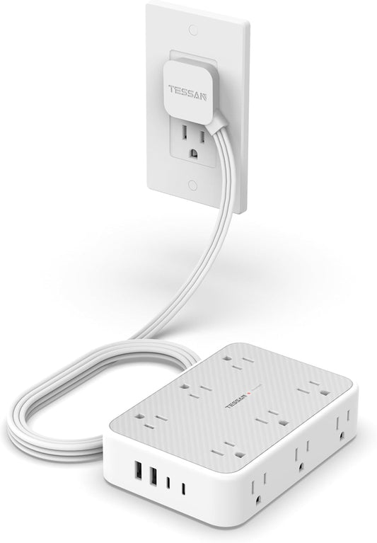TESSAN Surge Protector Power Strip, 5FT Flat Extension Cord
