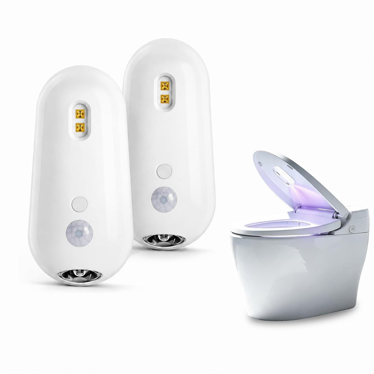 2 Packs Toilet Night Light with Motion-Activated, RGB Smart Toilet Bowl Night Light with USB Rechargeable, Waterproof, Adhesive-Mounted for Home/Shared Bathroom