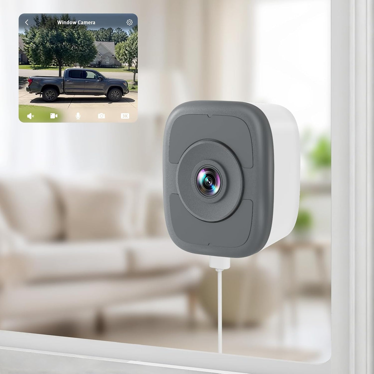 5MP 3K Window Security Camera, Full Color Night Vision, WiFi, Gray