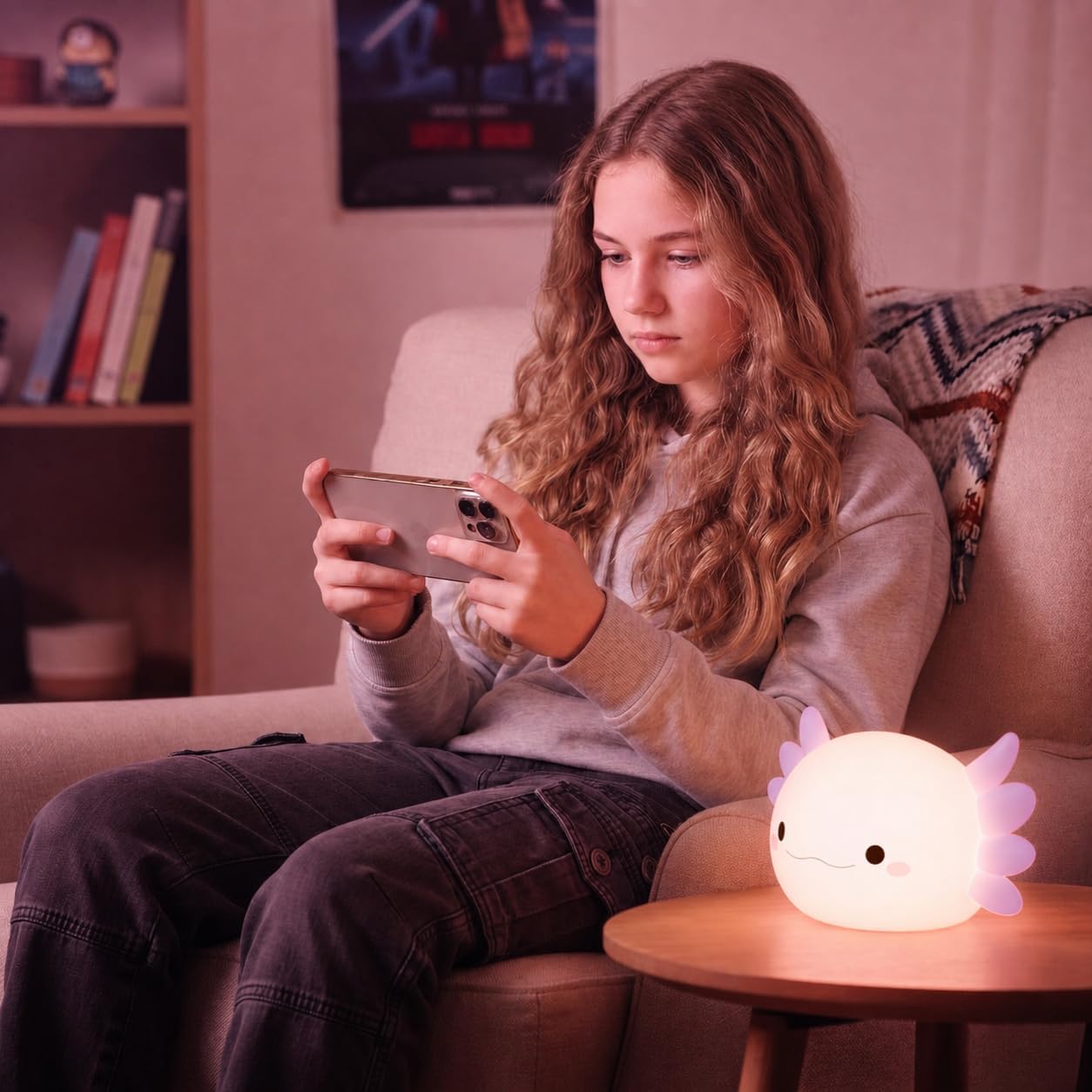 Purple Axolotl Night Light for Kids, Squishy Silicone Nursery Lamp | Touch Control, 24-Hour Battery, 20-Min Timer, 3000K Warm LED, BPA-Free Silicone, Baby Nursery Decor, Gift for Kids