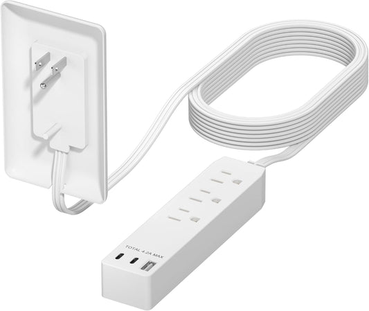 LIDER Outlet Extender with 3 Receptacles, 21W USB-A & 2 USB-C, Flat-Face