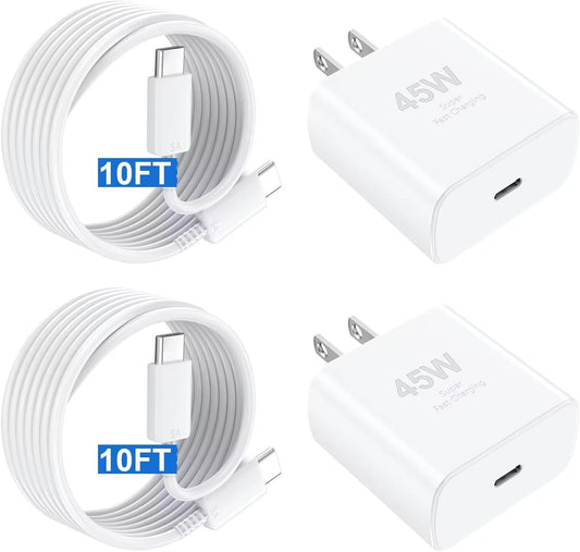 Fast Charger USB C Charger iPhone Type C Charger,10 FT USB C to USB C Cable Fast Charging Cord 45W Phone Chargers iPhone USBC Charger Block for iPhone 17 Air/17 Pro/17 Pro Max/16 15 Pro Max/iPad Pro