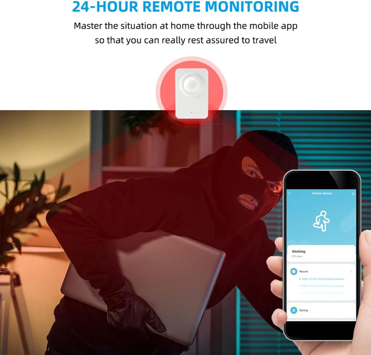 SENCKIT Smart Wi-Fi Motion Sensor: Wireless PIR Motion Detector with App Notification Alert and Large Area Detection, Battery or USB Powered, Contact Sensor for Home Security & Smart Home Automation