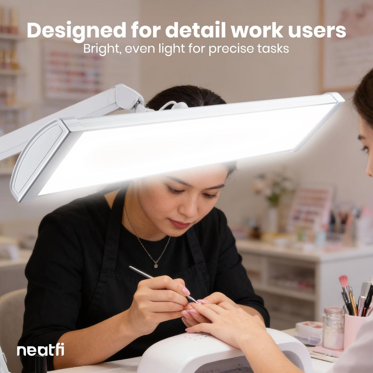 Neatfi Ultra 3,500 Lumens LED Desk Lamp with Clamp – 45W, 270 SMD LEDs, Shadow-Free | Adjustable Brightness | Task Light for Nail Tech, Crafts, Reading, Office & Workbench (White, 26-Inch Wide Shade)