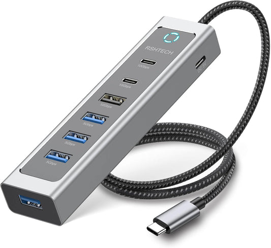 RSHTECH 7-Port USB C Hub 10Gbps with 3 USB-3.2 (2C + 1A), 4 USB-3.0 Ports