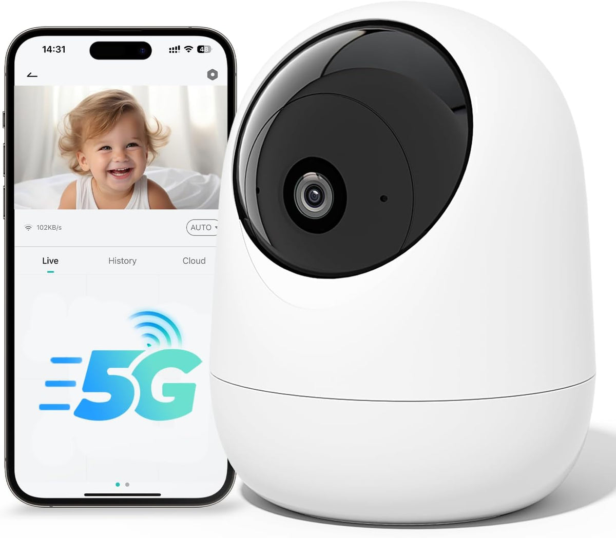 Rraycom 2.5K Indoor Security Camera, 5G/2.4G WiFi, Pet & Baby Monitor
