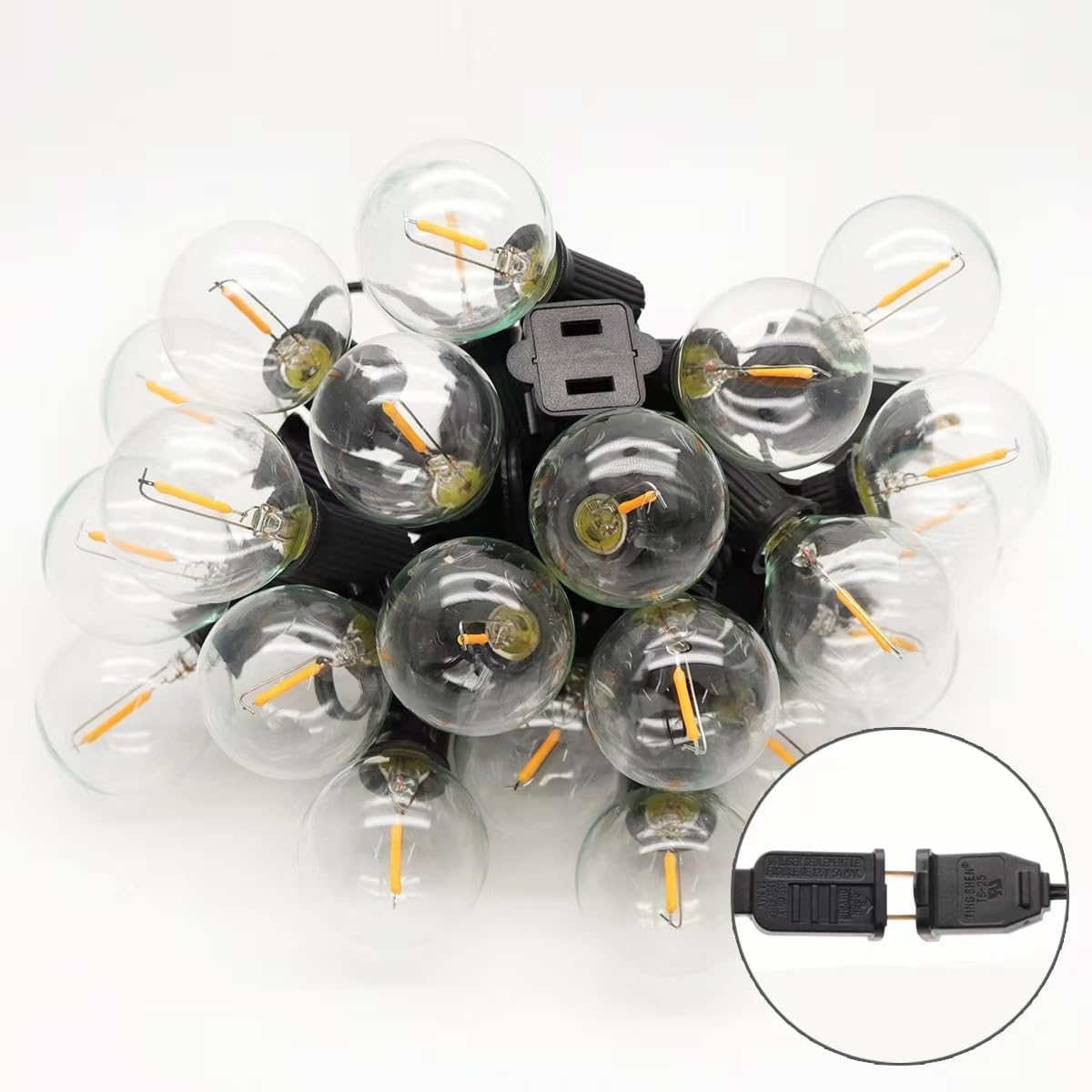 Outdoor String Light 50FT Patio Black with 52 Shatterproof G40 LED Clear Globe Bulbs for Indoor/Outdoor, Connectable Hanging Lights for Backyard Balcony Party Decor
