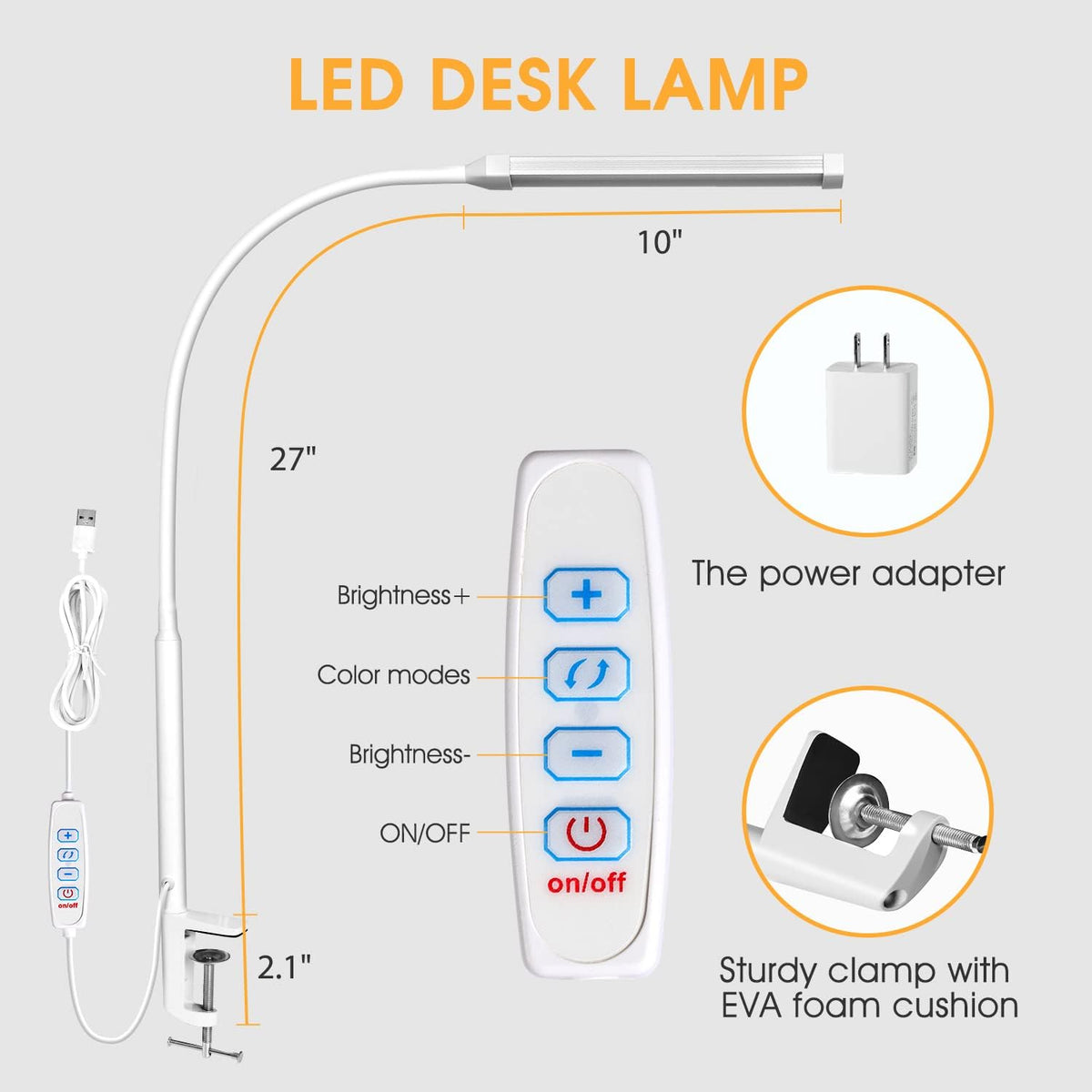 Voncerus LED Desk Lamp with Clamp, Clip on Lights for Home Office, White