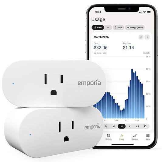 Emporia Energy Monitoring Smart Plug, WiFi Smart Outlet Plug Works with Alexa and Google Home - 15a WiFi Outlet with Timer, Mobile App, Home Energy Monitor, Scheduling - 2.4ghz WiFi Only (2 Pack)