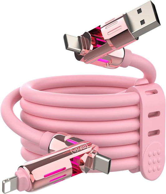 240W 4-in-1 Fast Charging Cable, Pink, 6.6FT | Carrying Case, USB-A & USB-C to USB-C/Lightning, For iPhone 17/16/15/14, MacBook, iPad, Laptop, Samsung S25/S24